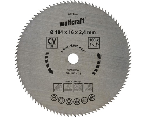 Disc fierăstrău circular Wolfcraft Ø184x2,4x16 mm 100 dinți