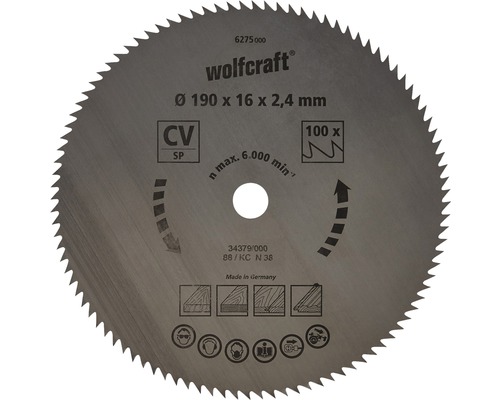 Disc fierăstrău circular Wolfcraft Ø190x2,4x16 mm 100 dinți
