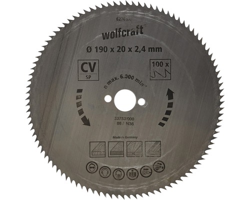 Disc fierăstrău circular Wolfcraft Ø190x2,4x20 mm 100 dinți