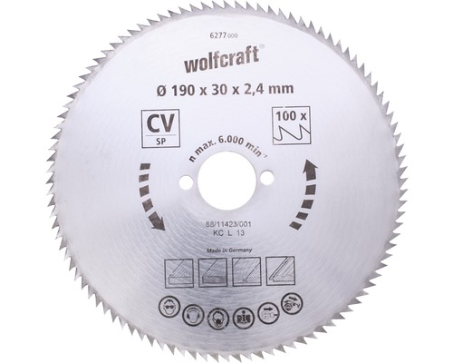 Disc fierăstrău circular Wolfcraft Ø190x2,4x30 mm 100 dinți