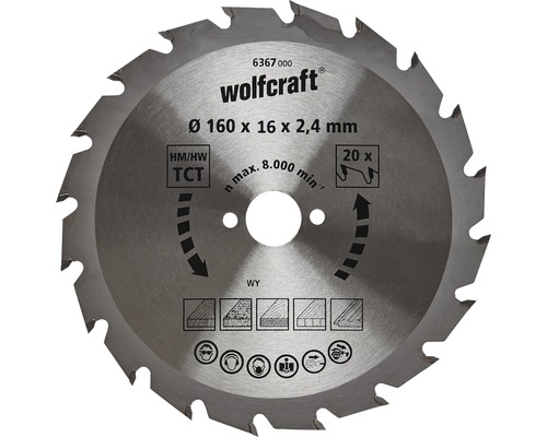 Disc fierăstrău circular Wolfcraft Ø160x2,4x16 mm 20 dinți