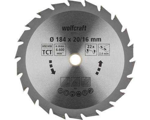 Disc fierăstrău circular Wolfcraft Ø184x2,4x16 mm 22 dinți