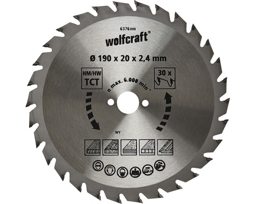 Disc fierăstrău circular Wolfcraft Ø190x2,4x20 mm 30 dinți