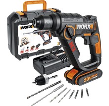 Ciocan rotopercutor cu acumulator Worx cu set de burghie, încărcător și cutie de scule