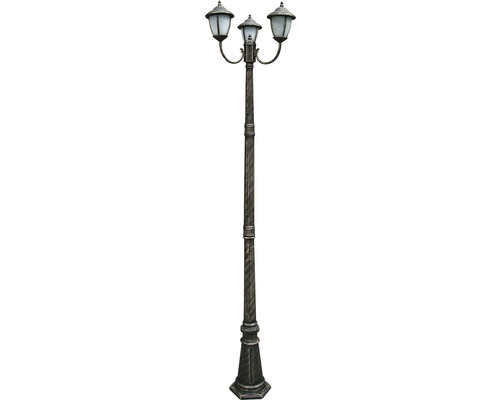 Stâlp iluminat cu felinare Madrid E27 max. 3x60W, 210 cm, auriu antic/alb mat Stâlp de iluminat cu trei lămpi pentru exterior