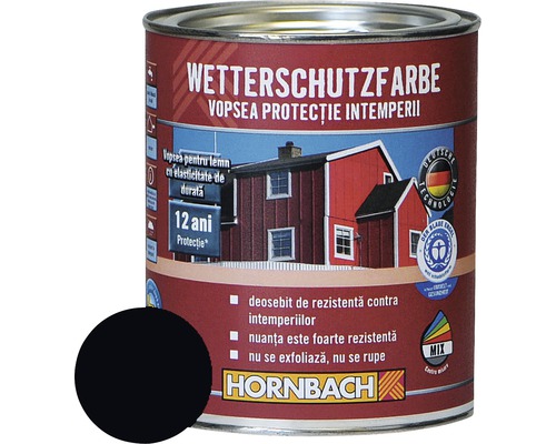 Vopsea de protecţie a lemnului împotriva intemperiilor Wetterschutz neagră 750 ml