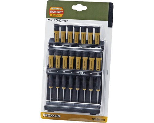 Set microșurubelnițe Proxxon cu diverse șurubelnițe și biți