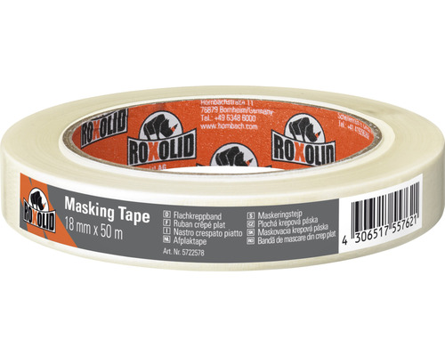Bandă de mascare fin creponată ROXOLID bej 18 mm x 50 m Rola bandă de mascare 18 mm x 50 m