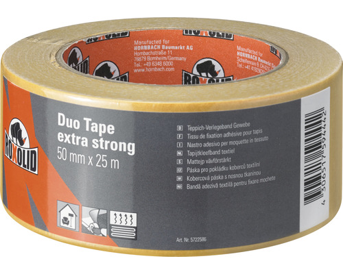 Bandă dublu adezivă extra rezistentă pentru mochete ROXOLID maro 50 mm x 25 m Bandă dublu adezivă extra rezistentă pentru mochete ROXOLID maro 50 mm x 25 m