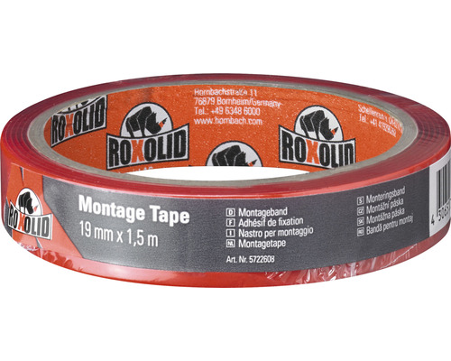 Bandă montaj ROXOLID transparentă 19 mm x 1,5 m Bandă de montaj Roxolid 19 mm pe 1,5 metri