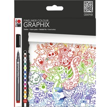 Set de pixuri Marabu Fineliner Colour Graphix cu douăsprezece pixuri și modele