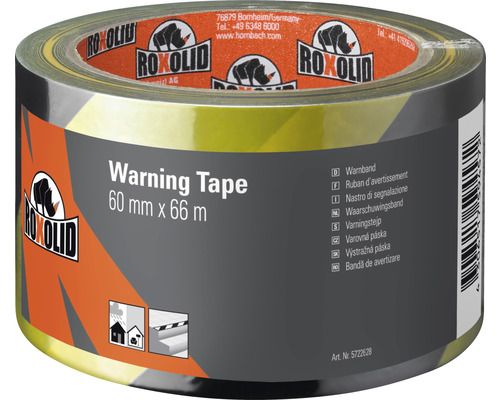 Bandă adezivă de avertizare ROXOLID negru/galben 60 mm x 66 m Bandă de avertizare Roxolid, 60 mm x 66 m