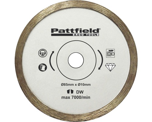 Disc debitare Pattfield Ø85x10 mm diamantat, pentru fierăstraie circulare mini Disc de tăiere Pattfield, diametru 85 mm, potrivit pentru plăci