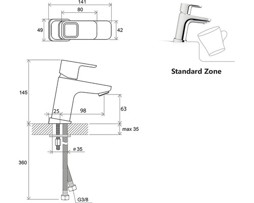 Desen tehnic al unui robinet cu dimensiuni