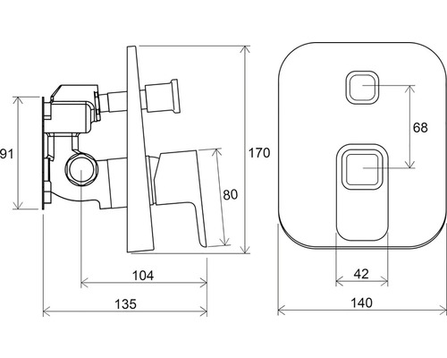 Desen tehnic al unei baterii încastrate cu dimensiuni