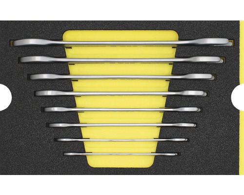 Set chei fixe duble WGB 6-22 mm, 8 piese, crom-vanadiu, incl. bază din burete pentru sertare Industrial mărimea M