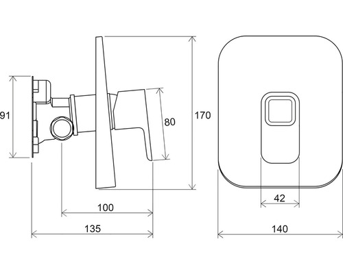 Desen dimensional al unui robinet cu dimensiunile corespunzătoare.