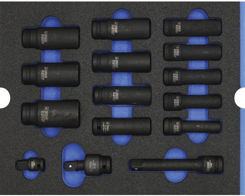 Set chei tubulare impact 1/2" WGB 268x38x342mm, inserție pentru sertare, 55 piese