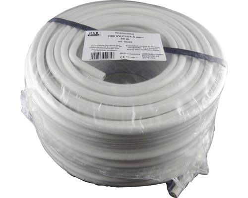 Conductă flexibilă PVC albă H05 VV-F3G1,5 mm² cu o lungime de 50 metri