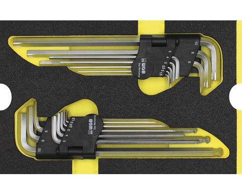 Set chei hexagonale lungi WGB 268x38x171mm, inserție pentru sertare, 2 piese Set chei imbus WGB cu două suporturi