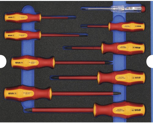 Set șurubelnițe drepte și cruce PH WGB, 9 piese, crom-vanadiu, incl. bază din burete pentru sertare Industrial mărimea L