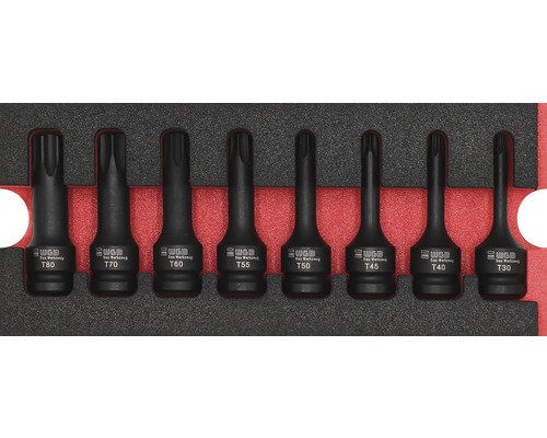 Set capete chei tubulare torx 1/2" WGB 268x38x114mm, inserție pentru sertare, 8 piese