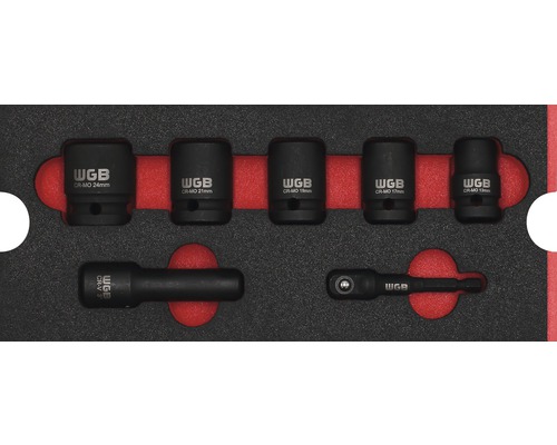 Set chei tubulare 13-24mm WGB 268x38x114mm, inserție pentru sertare, 5 piese Set de chei tubulare WGB cu dimensiuni diferite în valiză