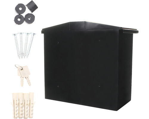 Cutie poștală neagră cu încuietoare, cu material de montare și chei