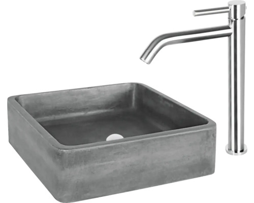 Chiuvetă pătrată din beton cu baterie