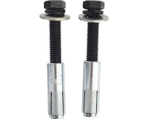 Două ancore cu șurub M12 cu cap hexagonal, șaibă și șaibă elastică