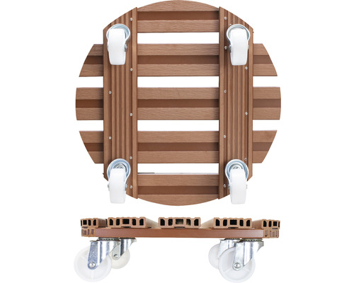 Suport rotund din lemn pentru plante cu rotile