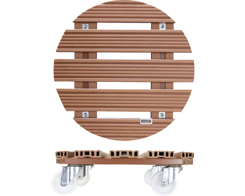 Suport rotund din lemn pentru plante cu roți