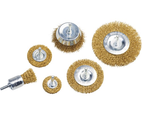 Set perii sârmă rotunde Meister Ø25-100 mm, 6 piese, sârmă placată cu alamă Diverse perii de sârmă pentru mașini de găurit