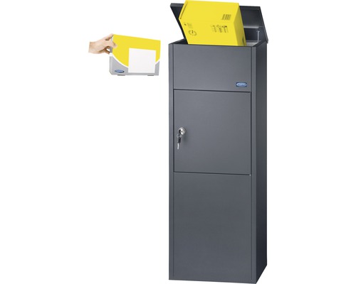 Cutie poștală pentru colete cu pachete și o mână care introduce o scrisoare