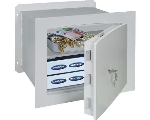 Seif de perete deschisă cu obiecte de valoare