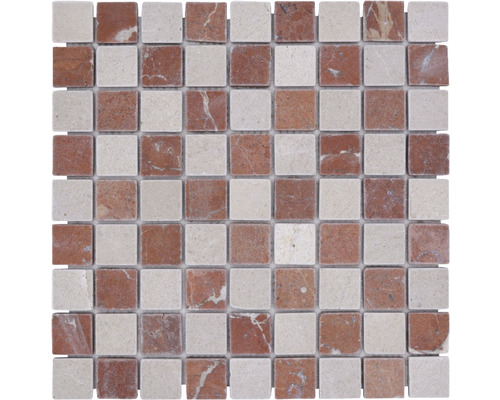 Mozaic marmură MOS.32/1513R bej/maro 30,5x30,5 cm Placă mozaic din marmură cu pietre pătrate