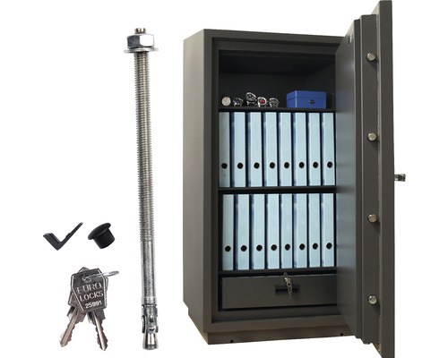 Seif cu accesorii, inclusiv chei, șuruburi de ancorare și compartimente de depozitare