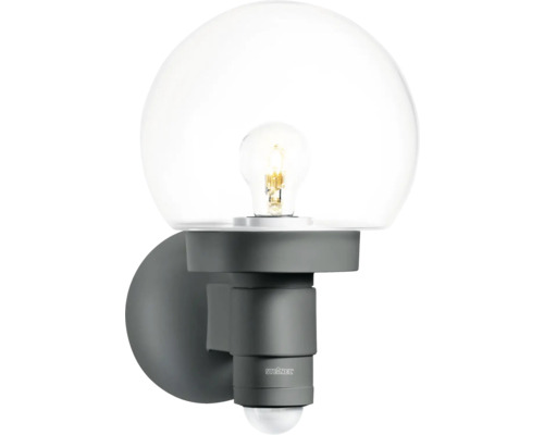 Aplică exterior Steinel L115S E27 max. 1x60W, senzor de mișcare, IP44, antracit Lumină de perete exterioară Steinel gri cu senzor de mișcare și glob de sticlă transparent