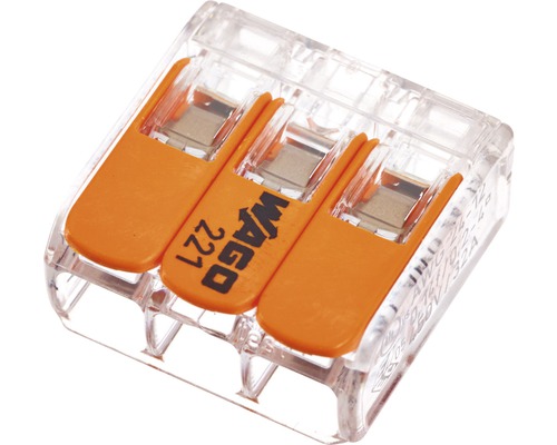 Cleme legături rapide cabluri Wago 3x max. 4 mm², pachet 50 bucăți (gama 221) Wago 221 clemă de conexiune pentru conductori electrici