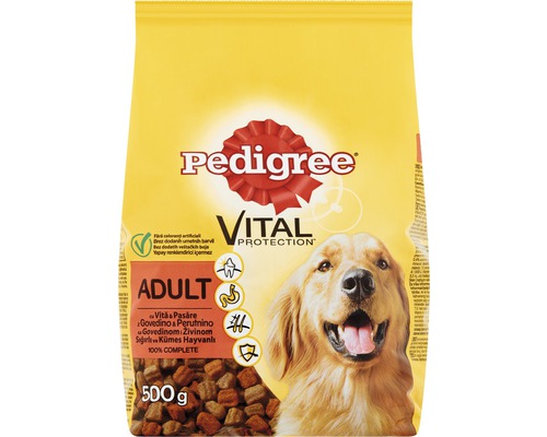Hrană uscată pentru câini Pedigree Adult cu vită și pasăre 500 g
