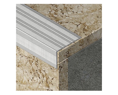 Protecție lată pentru treaptă cu rizuri din aluminiu eloxat 41x25 mm 2,7 m argintiu satinat ASR417.81