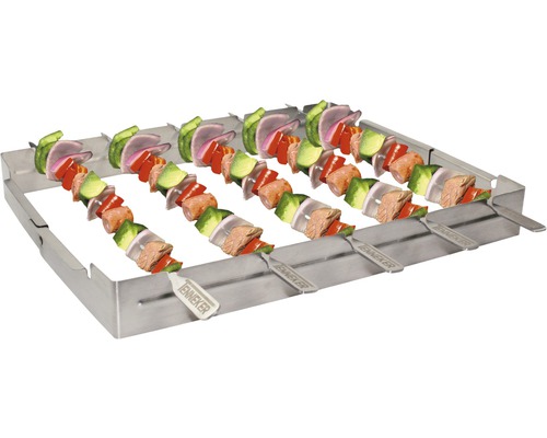 Suport pentru frigărui din oțel inoxidabil cu frigărui de legume și carne