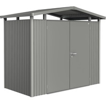 Căsuță de grădină metalică cu ușă dublă și acoperiș în două ape