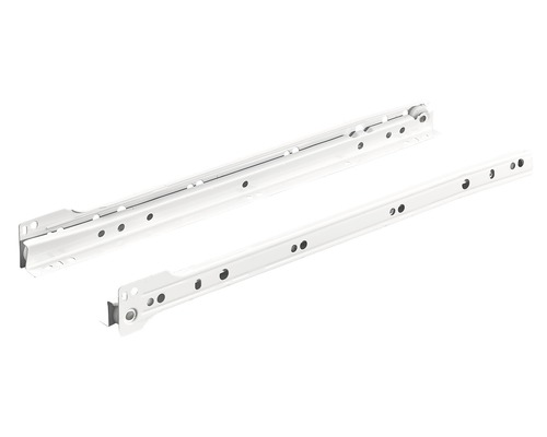Glisiere tip șină cu roți Hettich 400mm, max. 15kg, culoare albă, 1 pereche Set de șine de glisare pentru sertare
