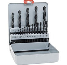 Set de burghie de diferite dimensiuni în cutie metalică