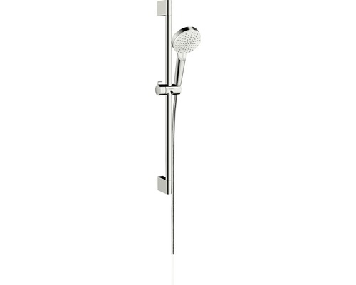 Set duș hansgrohe Crometta New 100 Vario, pară duș 2 funcții, bară perete 65 cm, furtun duș 160 cm, alb/crom