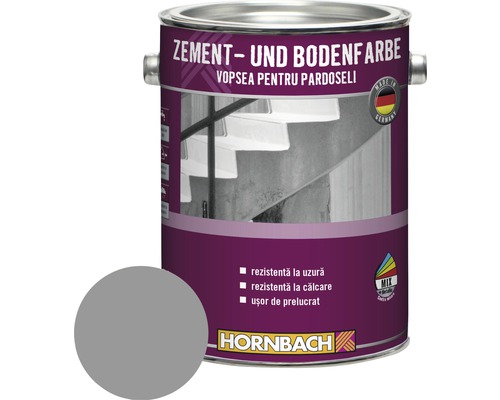 Vopsea pentru pardoseli Hornbach RAL 7001 gri argintiu 2,5 l Recipient cu vopsea pentru ciment și podea, cu mostră de culoare și sigiliul Fabricat în Germania