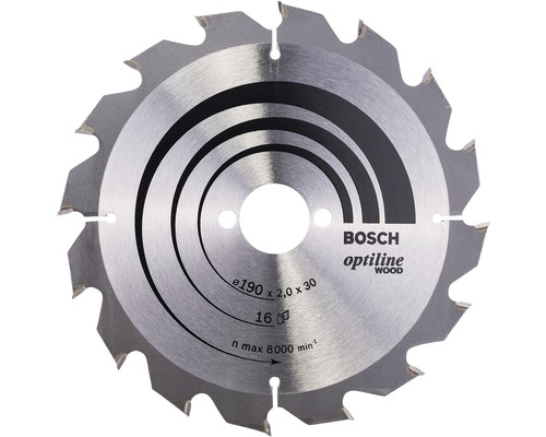 Disc fierăstrău circular Bosch Zubehör Optiline Wood Ø190x2x30 mm 16 dinți Disc circular pentru lemn, diametru 190 milimetri