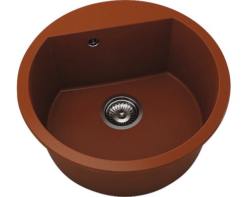 Chiuvetă bucătărie marmură compozită 1 cuvă FAT Avangard 223 Ø51 cm fără picurător Calvados Chiuvetă de bucătărie rotundă cu scurgere și preaplin