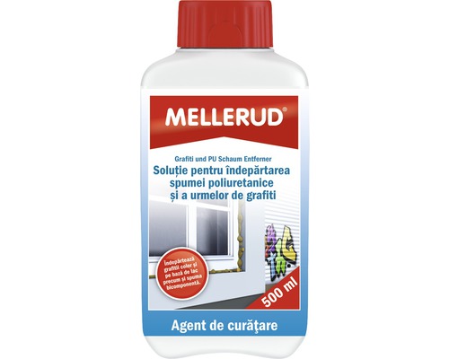 Soluție curățat grafiti și spumă poliuretanică Mellerud 500 ml Mellerud Soluție pentru îndepărtarea graffiti și a spumei poliuretanice, sticlă de 500 ml